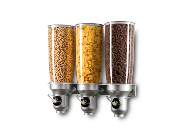 Platinum Wall Mount Free Flow 5 Liter Triple Canister Cereal Dispenser